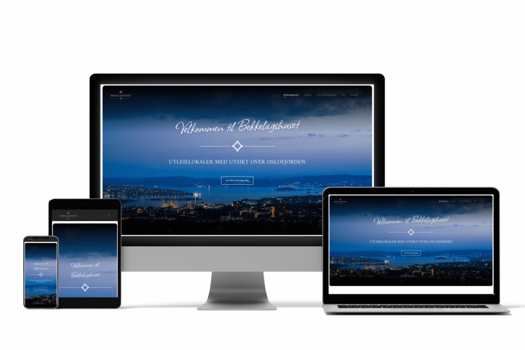 Mockup av bekkelagshuset på diverse skjermer